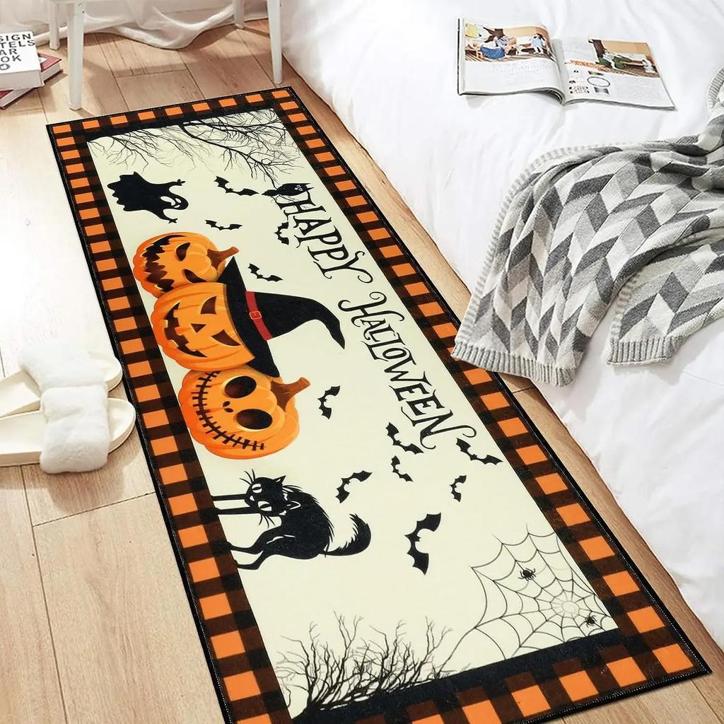Halloween Horror Pumpkin Kitchen Hallway Balcony Rugs Home Decor Bedroom Bedside Foot Mat Bathroom Laundry Room Anti-slip Mat