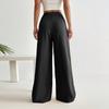 High Waisted Women's Straight Leg Pants Casual Solid Color Wide Leg Pants With Side Zipper