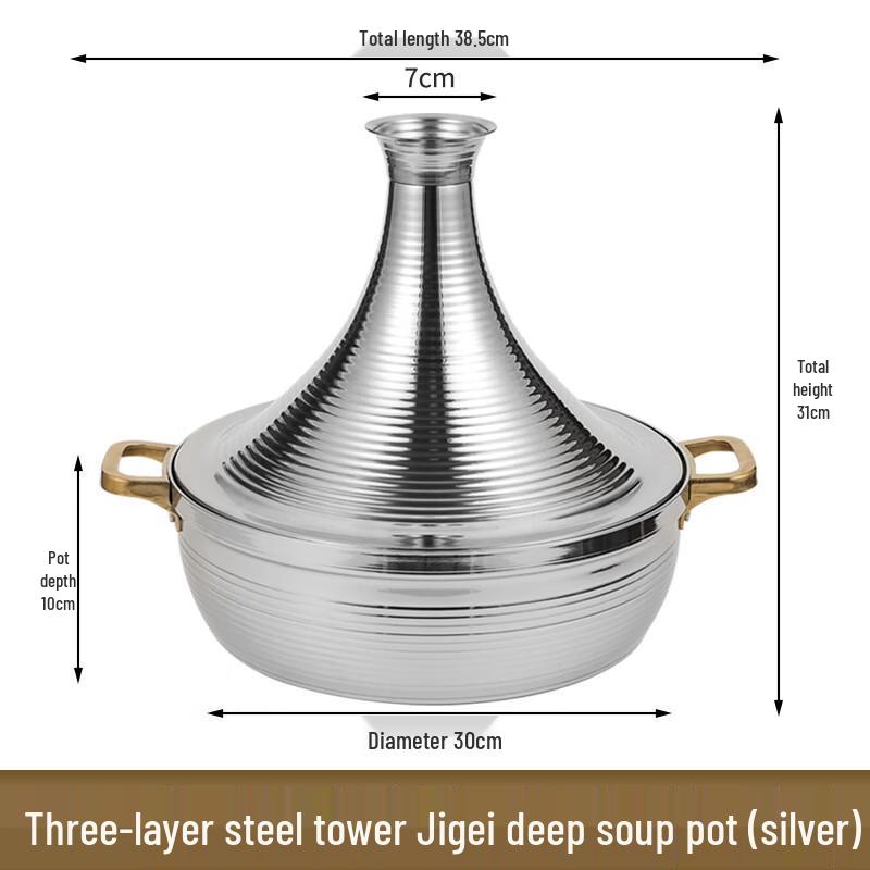 ZISIZ 3-Ply Stainless Steel Deep Soup & Hot Pot