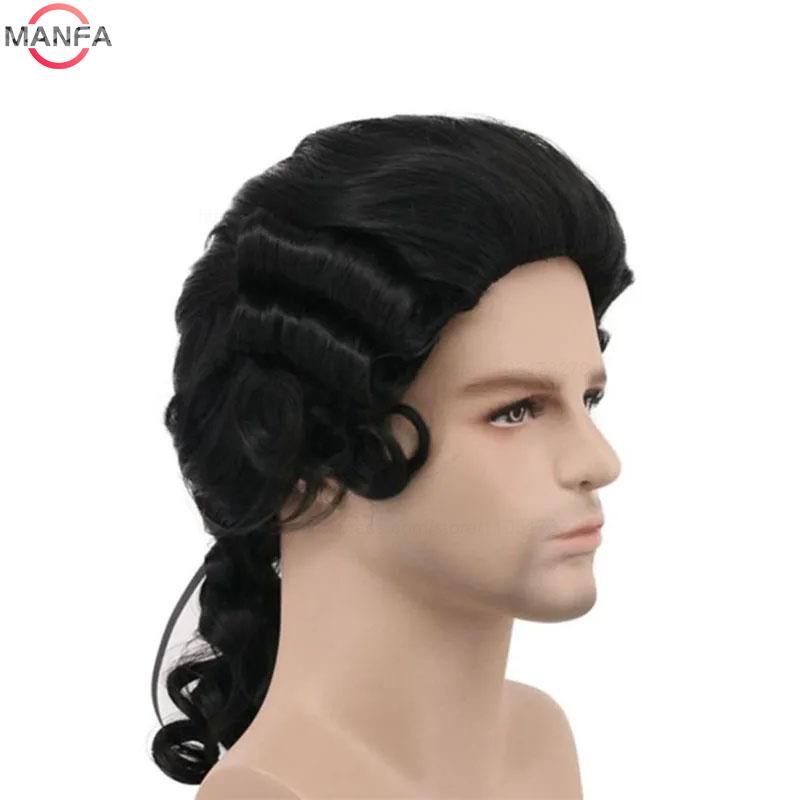 Advocaat Rechter Barok Cosplay Pruik Krullend Grijs Wit Zwart Deluxe Historisch Lang Hittebestendig Synthetisch Haar Pruiken + Pruikkap zwart