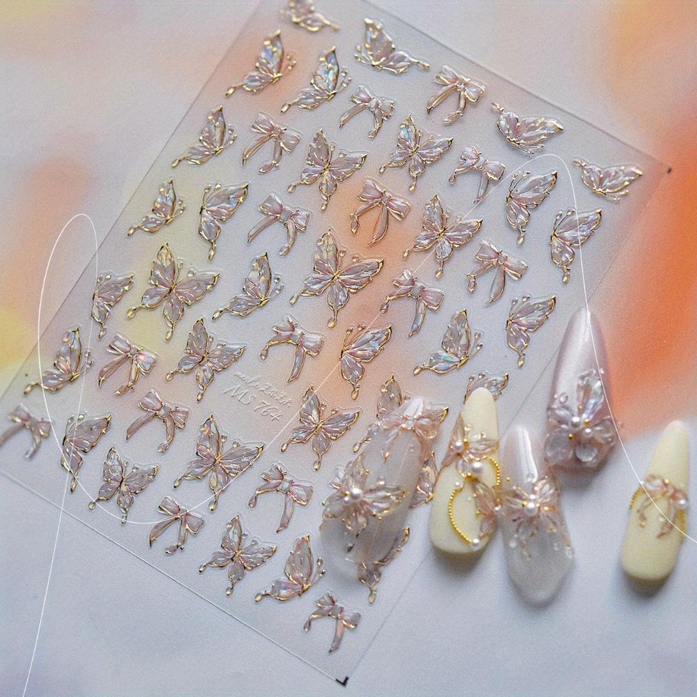 2pcs Exquisite Sparkling Butterfly Nail Art Stickers Thin Hard Plastic for Long-Lasting Manicure Iridescent DIY Decoration