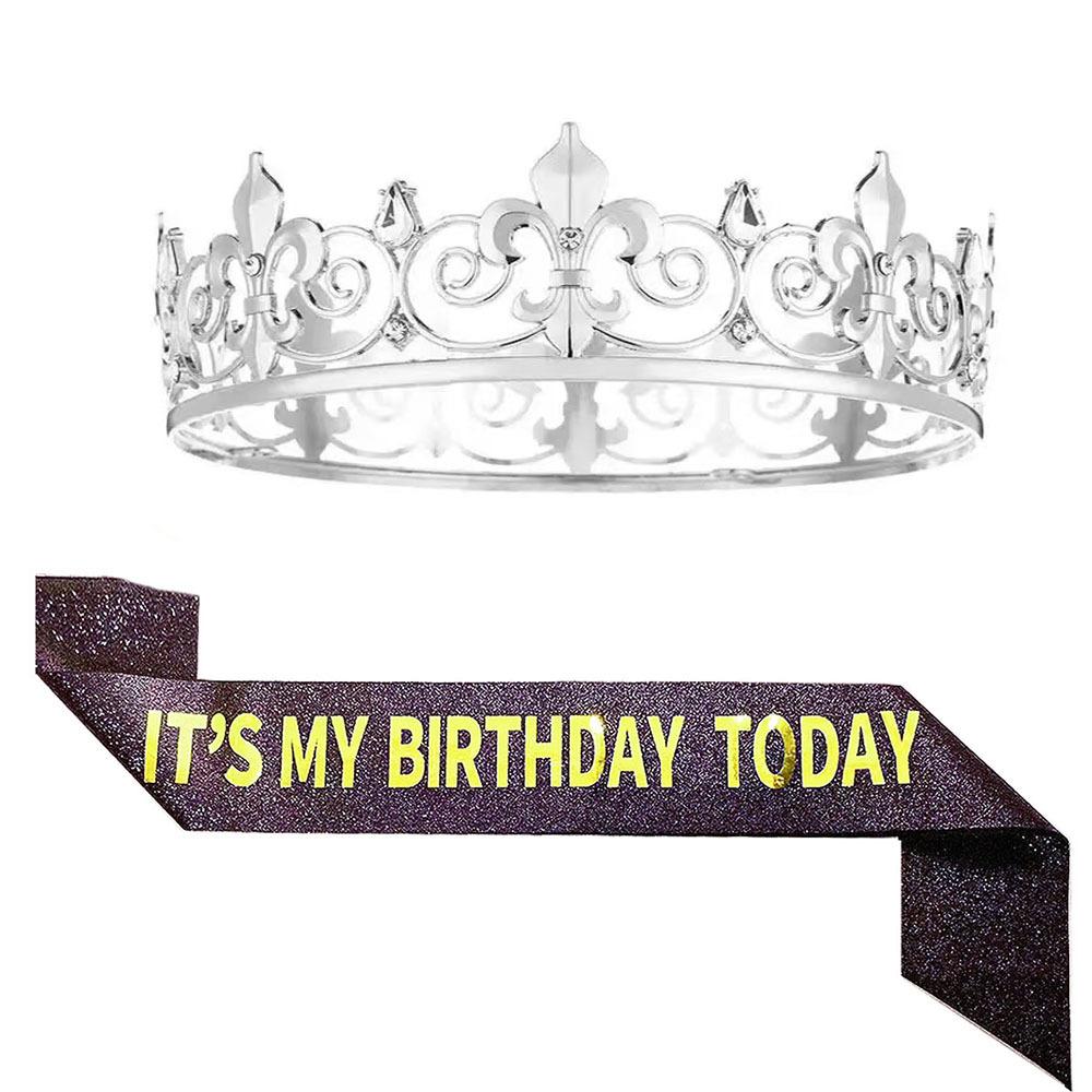 

Men s Round Crown Crown Ribbon Birthday Party Decoration Alloy Tiara Accessories