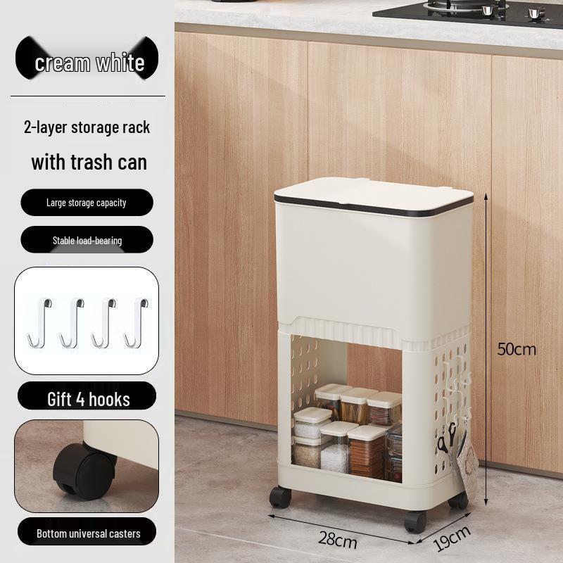 Multi-Layer Kitchen Trash Can & Snack Storage Rack with Lid & Wheels