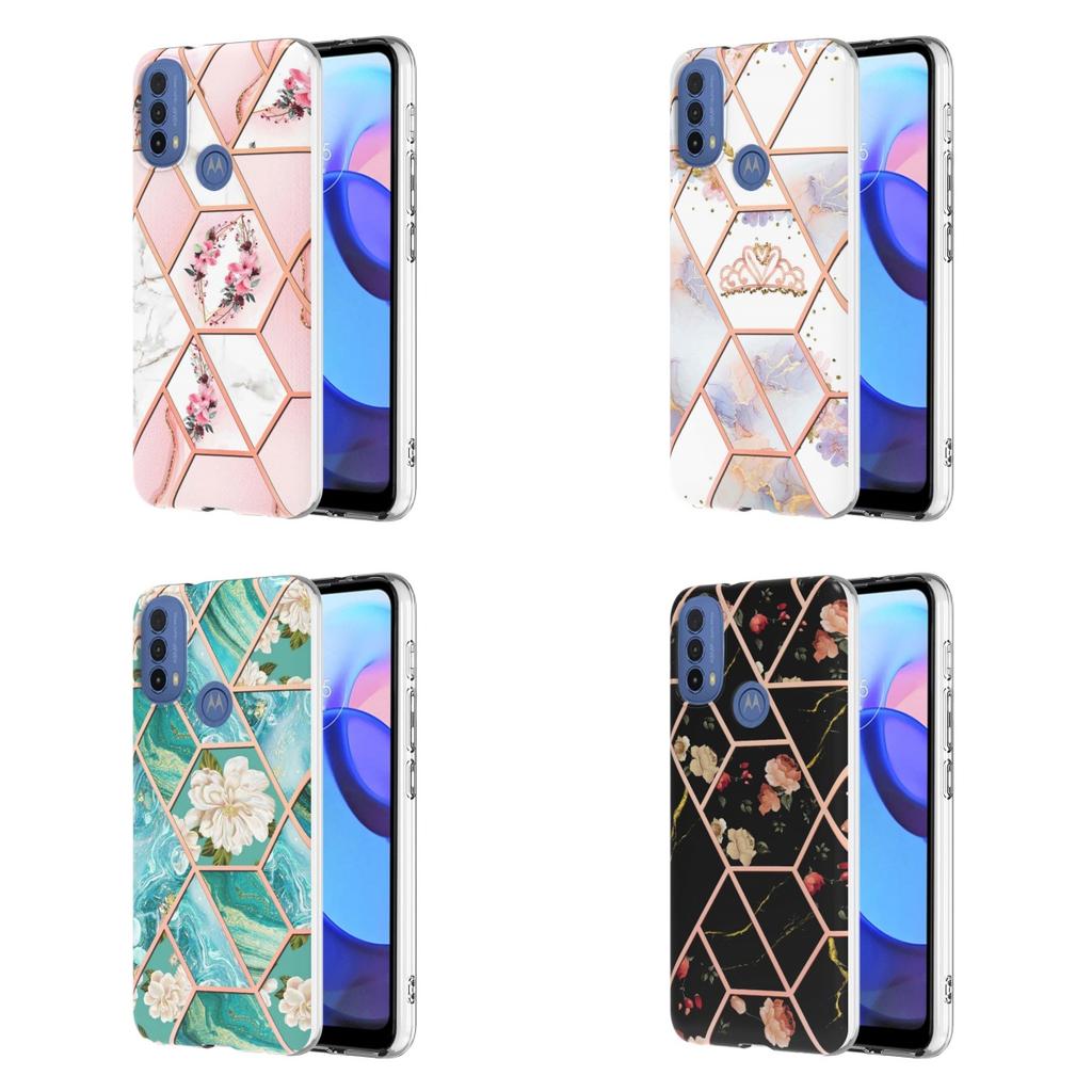Golden Border Grid Marble Flower IMD Ultrathin Phone Case for Motorola Moto E20,E30,E40,G31,G41,G50,G51,G71,G10,G20,G30,G40,G60...