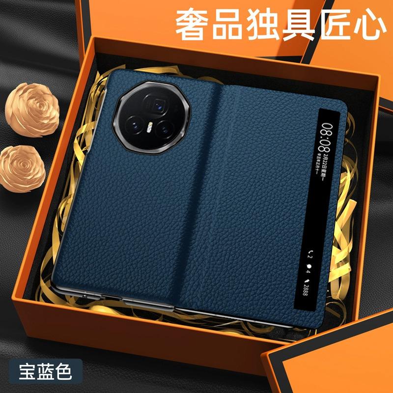 Wobiloo Luxus-Schutzhülle aus echtem Leder mit Smart Window für Honor V5 V3 Vs3 Collection Version, Klapphülle