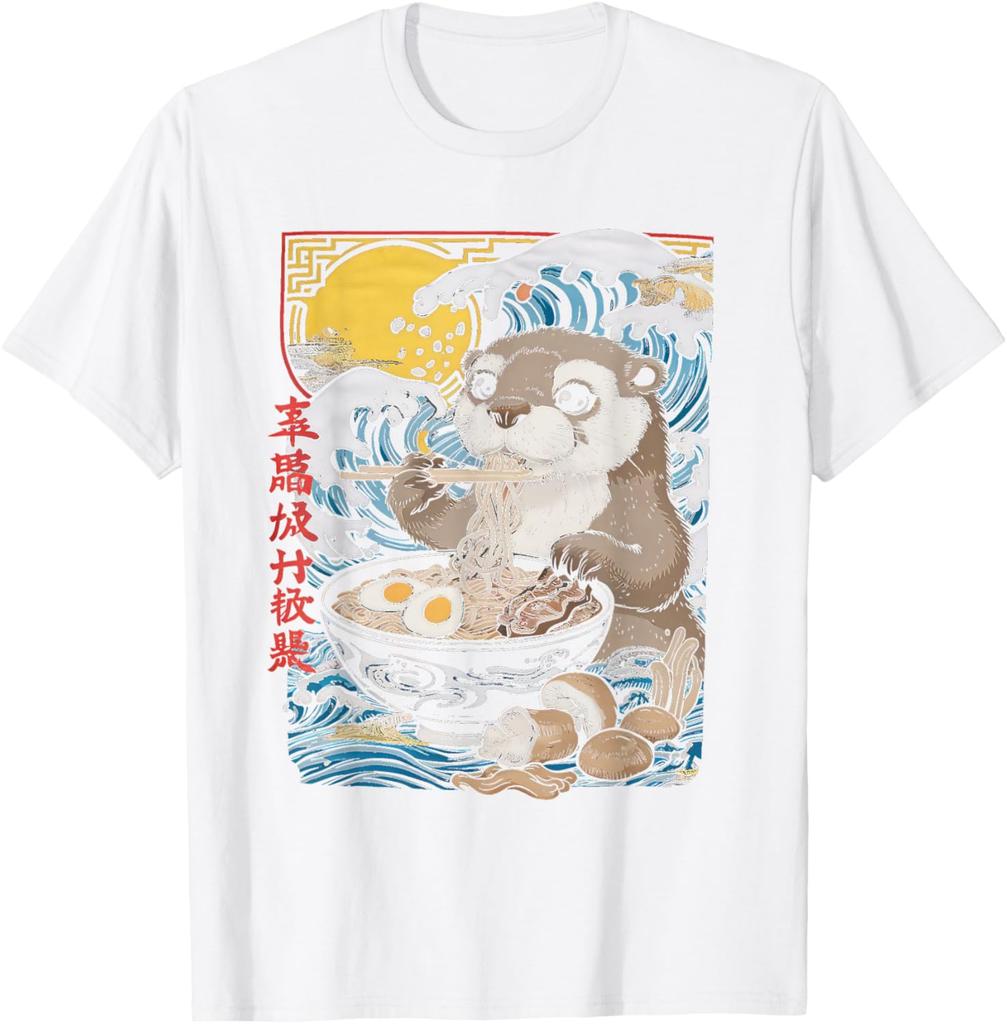 Otter Eating Ramen Graphic Tee Cute Japanese Wave Anime Style TShirt Casual Comfort