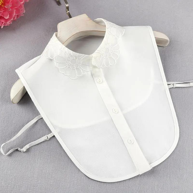 

Модные женские шифоновые фальшивые воротники со стразами, белые фальшивые воротники с отворотами, съемные пуговицы, полу-рубашки, блузки, топы