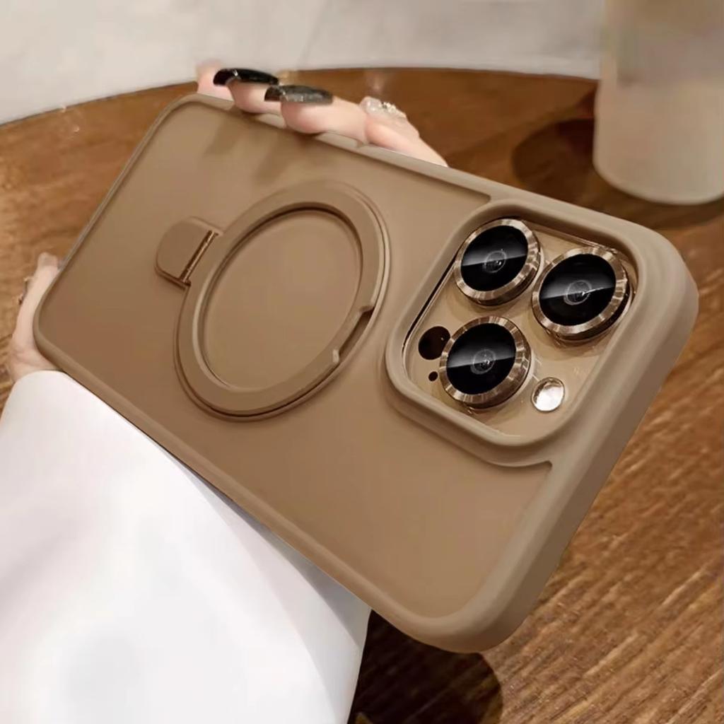 Matte Handyhülle mit Ringhalter und Glaslinsenschutz für iPhone 17 16 15 14 13 12 11 Pro Max Für Magsafe Kabelloses Magnetisches Hartes Bumper Cover