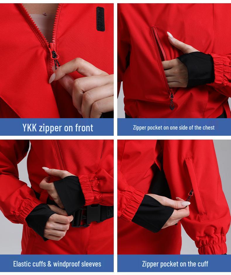 Traje de Esqui Profissional Impermeável para Mulheres com Dupla Camada - Conjunto Outdoor Espesso e Quente de Cor Sólida