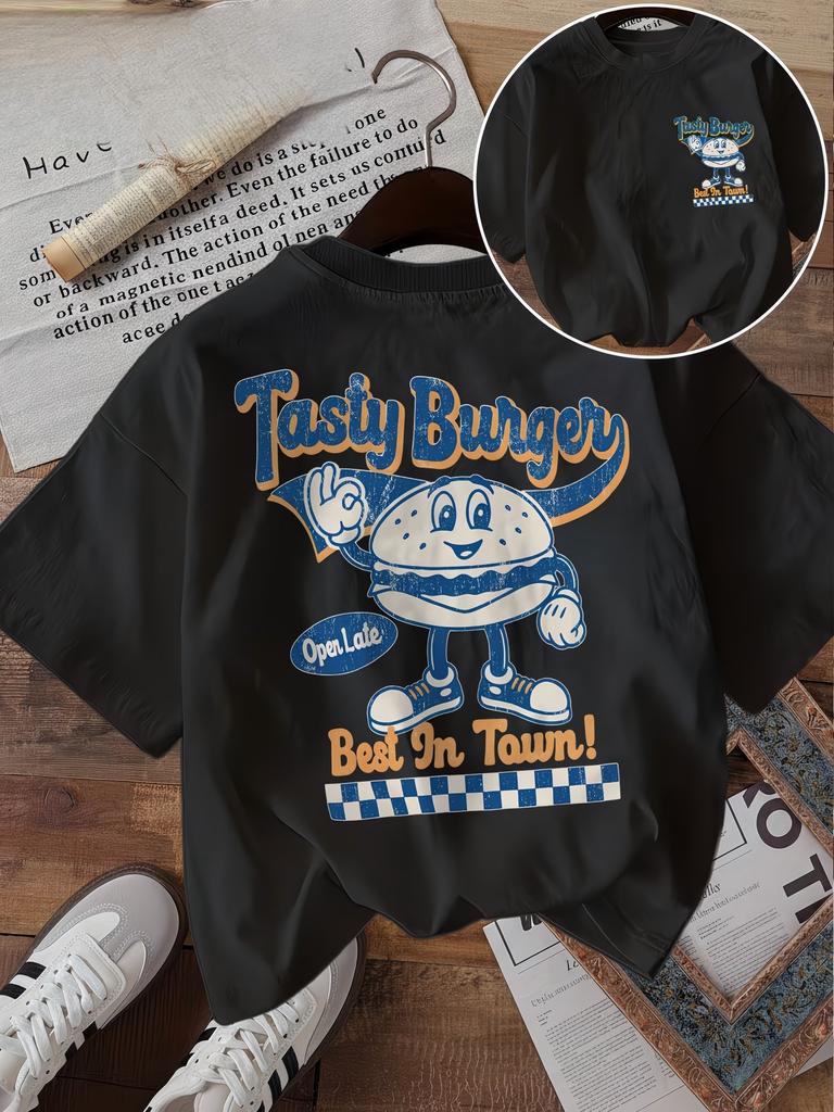 Tasty Burger Graphic T Shirt Unisex Funny Cartoon Burger Print Tee Summer Casual Retro Aesthetic Harajuku Streetwear Fashion Top