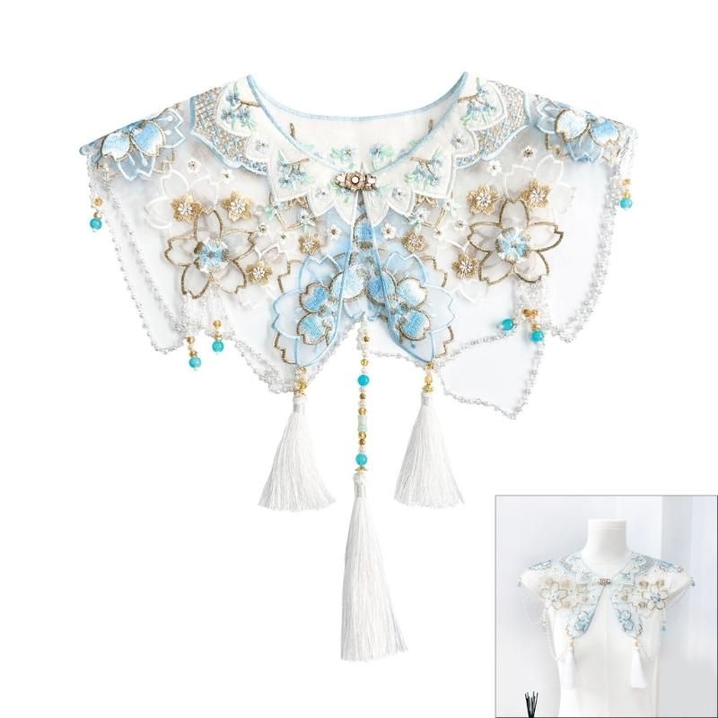 Chinese Ancient Shawl Collar Traditional Costume Embroidery Flower Collar for Horse Face Skirt Cultural Event Neckpiece
