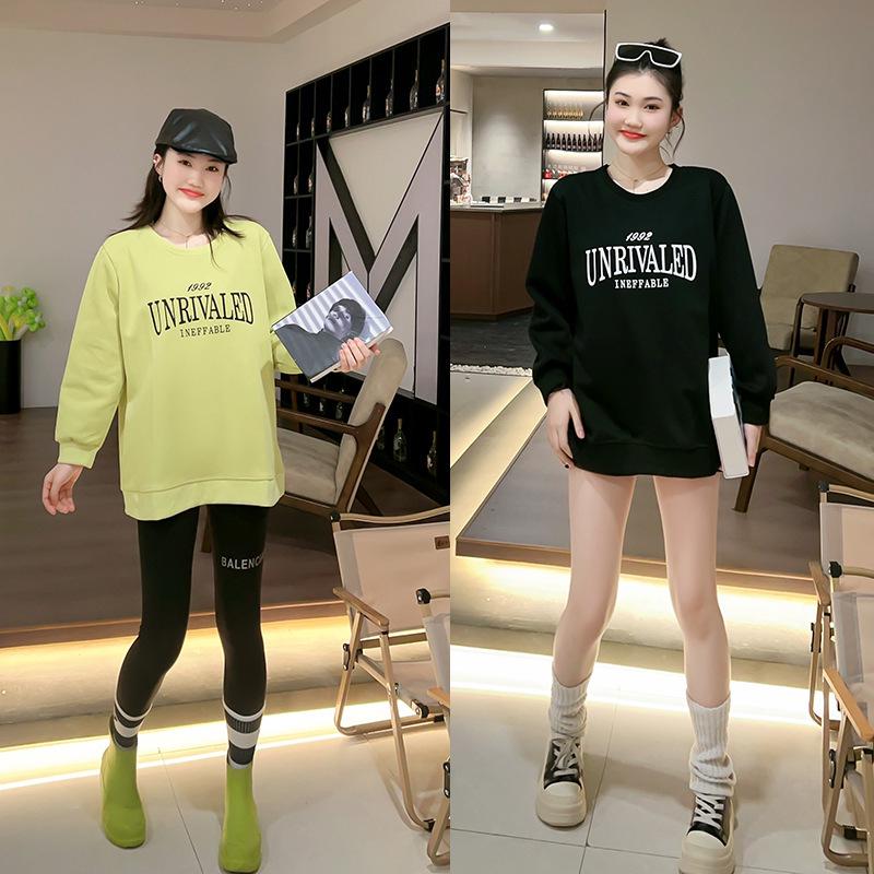 

Plus Size Spring Pullover: Women s Round Neck Long Sleeve Sweatshirt with Letter Print 3XL (Recommended weight 120-160 jin) чёрный