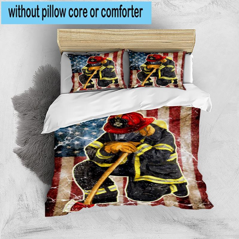 Firefighter's American Pride 3pcs Bedding,Including 1pc Duvet Cover And 2pcs Pillowcases Perfect for Christmas,Ideal for Bedroom, Dormitory