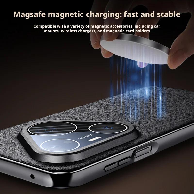Hochwertige galvanisierte vegane Leder-Magnet-Hülle für Huawei Pura 90 Pro Max und Pura 90 Pro, Voll-Linsen-Schutzabdeckung