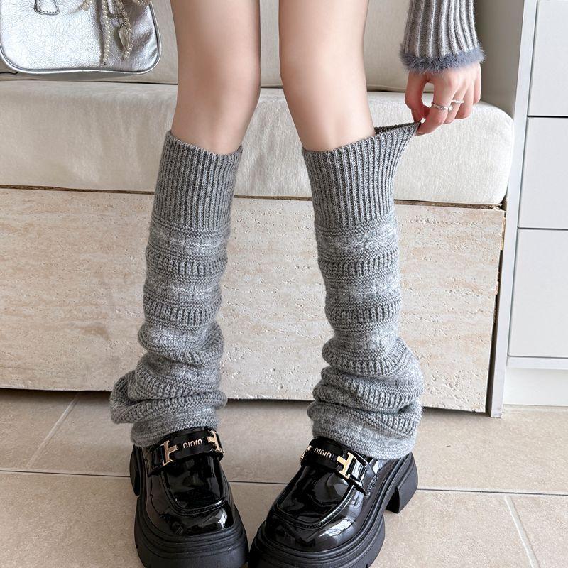 Thickened Warm Wool Light Gray Calf Socks Women'S Autumn And Winter Jk Smoke Gray Versatile Socks Cover Brown Slightly Pulled Leg Cover