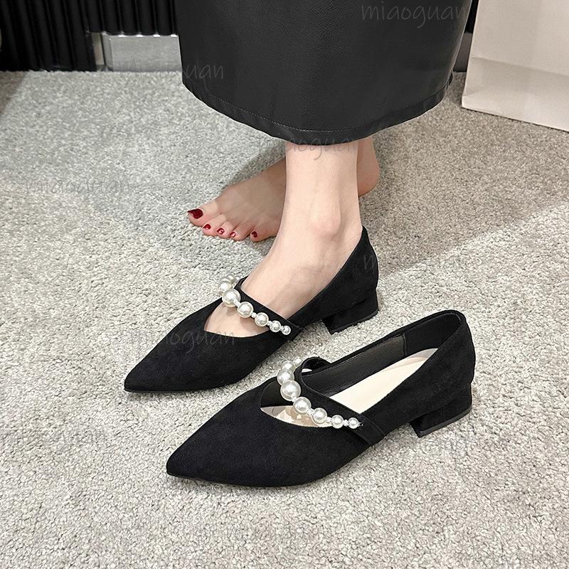 Elegant Pearl Buckle Mary Janes Flat Heels Women's Shoes Spring Summer Season Low Heel Comfortable PU Lined Rubber Soled Shoes