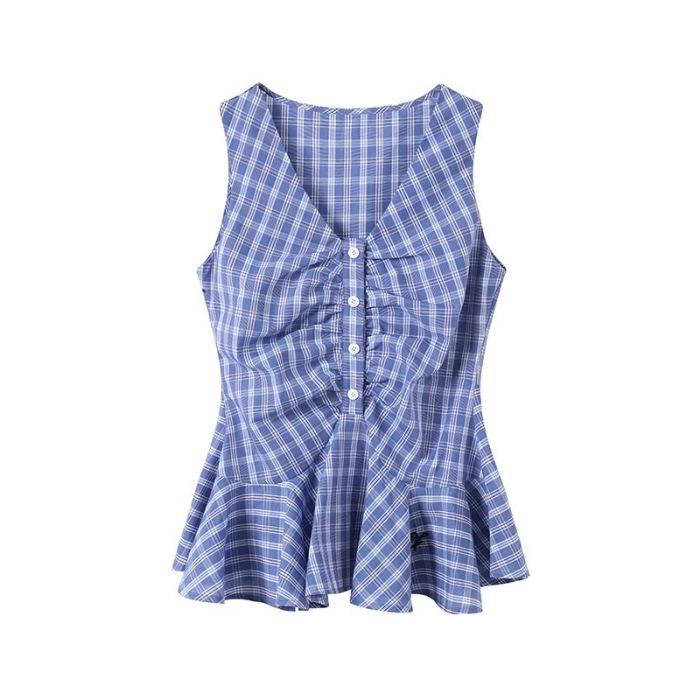 

Women s Slimming French Plaid Sleeveless Camisole - Summer Waist-Cinching Top with New Niche Design Small