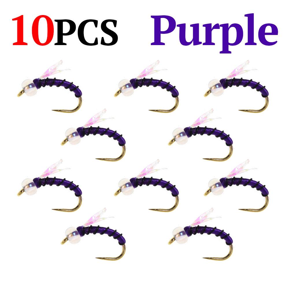 10 PIÈCES Nymphe Standard Midge pour la Pêche à la Mouche, Motif Truite pour Toute l'Année, Hameçon Doré sans Ardillon #16, Leurres d'Eau Douce pour la Pêche à la Mouche