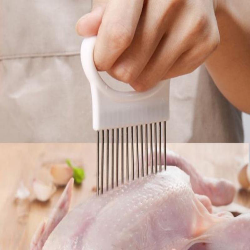 2 Pcs Onion Cutting Helper, Kitchen Vegetable Cutter, Meat Tenderizer Needle, Slicer, Hand-Protected Onion Cutting Needle