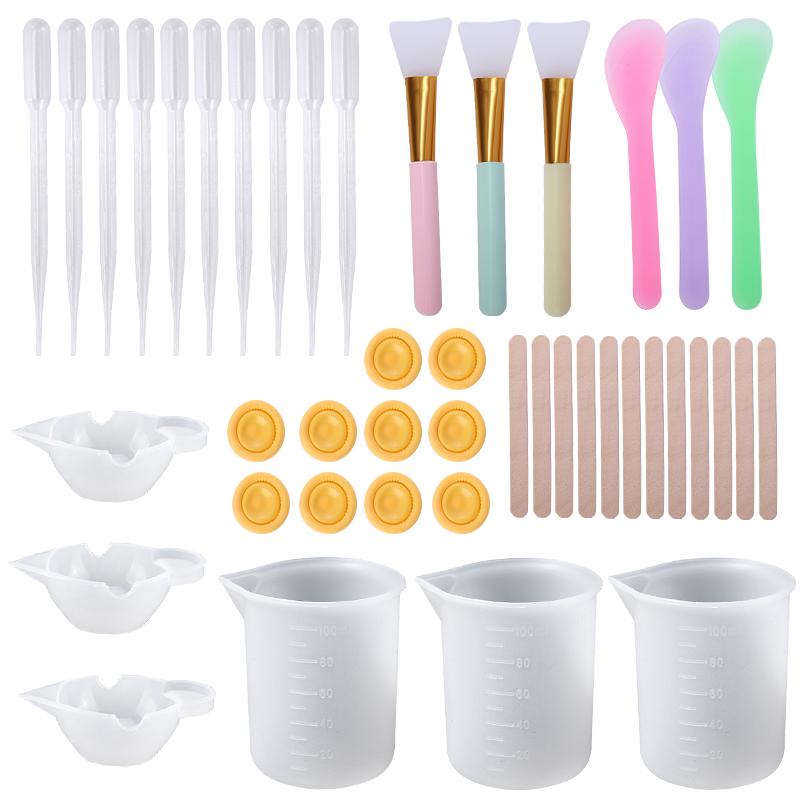 Easy Clean Silicone Resin Measuring Cups Tool Kit with Stir Sticks Pipettes Spatula Finger Cots for Epoxy Resin Mixing Supplies