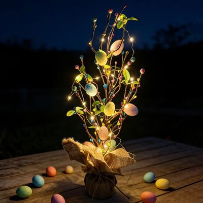 Yousheng Easter Egg Tree with LED Lights Artificial Egg Decoration for Spring Holiday Tabletop Centerpiece for Home Party