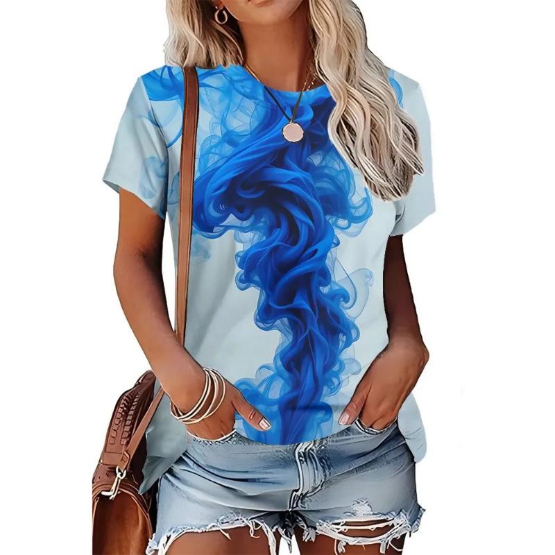 Fashion Women's Crew Neck T-Shirt Crew Neck Short Sleeve 3D Color Printing