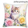 1/4pcs Watercolor Floral Cat Decorative Throw Pillow Cover Home Farmhouse Outdoor Decoration Cushion Cover