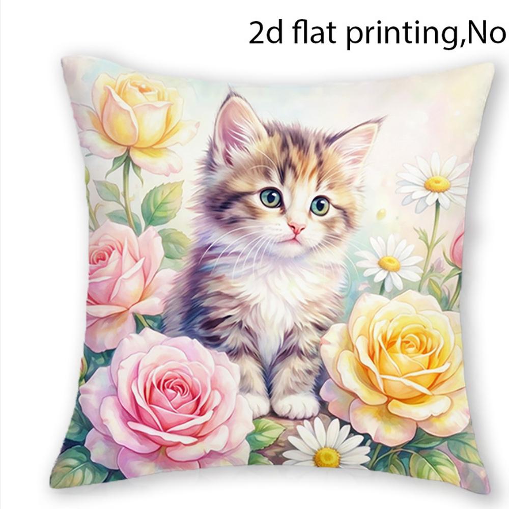 1/4pcs Watercolor Floral Cat Decorative Throw Pillow Cover Home Farmhouse Outdoor Decoration Cushion Cover