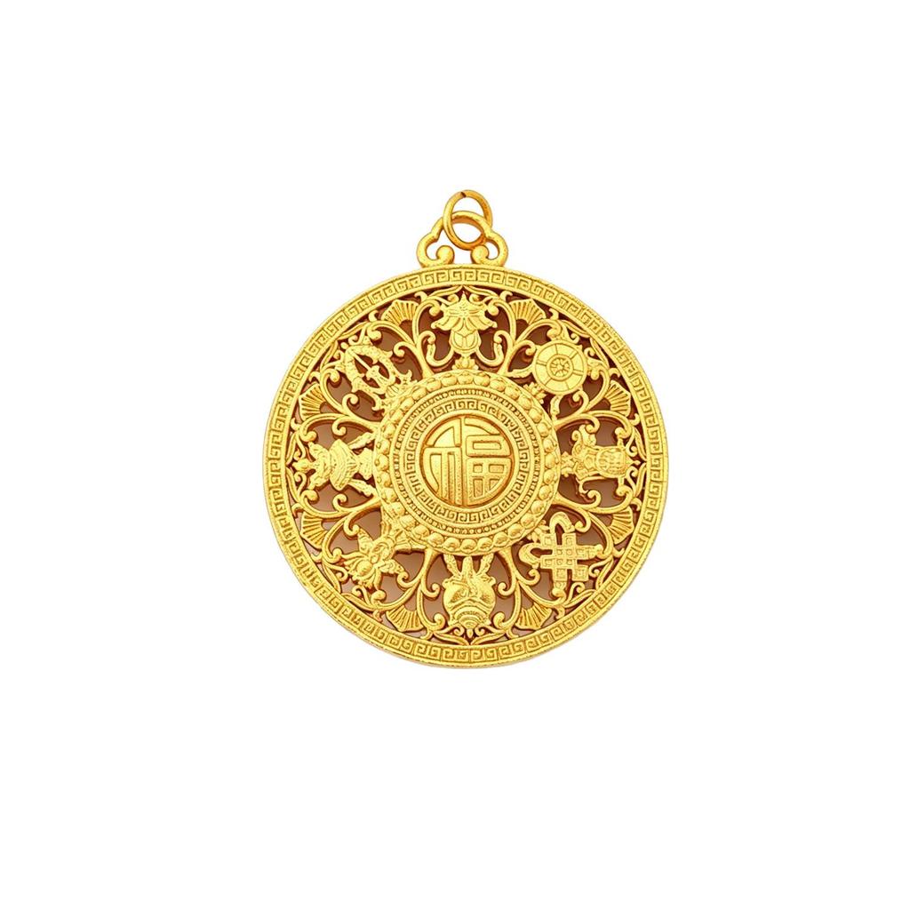 Copper-Plated Auspicious Eight Treasures Compass Pendant Necklace with 24K Gold and Strong Color Retention.