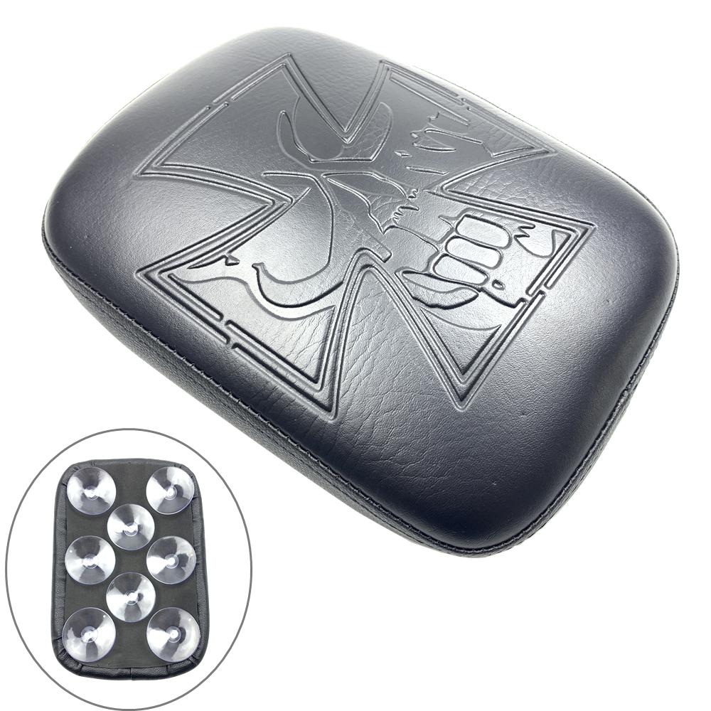 Für Harley Dyna Sportster Touring Cruiser Chopper Custom PU Leder Rechteck Hinten Sozius Beifahrer Pad Sitz 8 Saugnäpfe