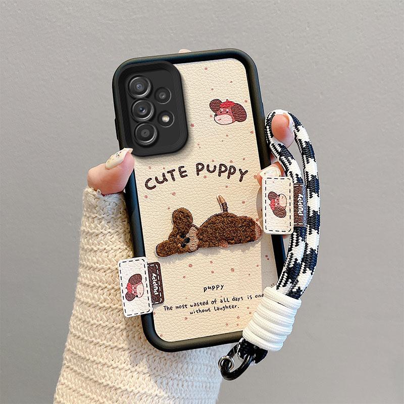 KEYSION Cartoon Cute Plush Embroidery Case for Samsung A52 5G A52S A51 with Lanyard Shockproof Phone Cover for Galaxy A32 4G