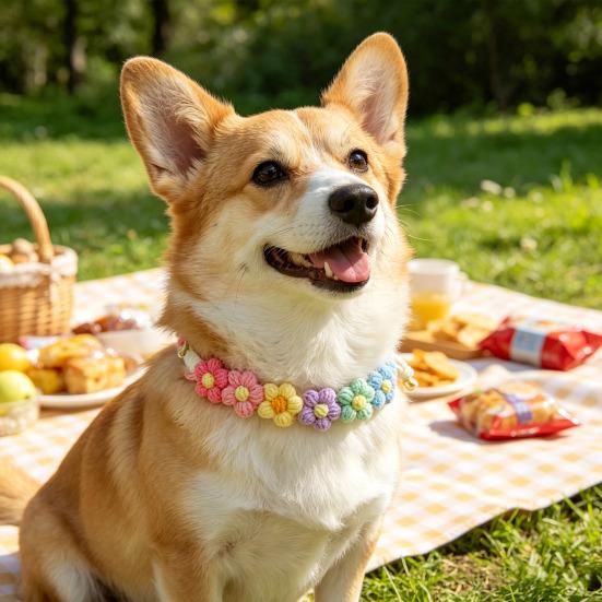 Collare Floreale all'Uncinetto Collare Floreale per Cani Fatto a Mano Morbido Carino Collare Floreale con Bottone per Gatti e Cani Piccoli
