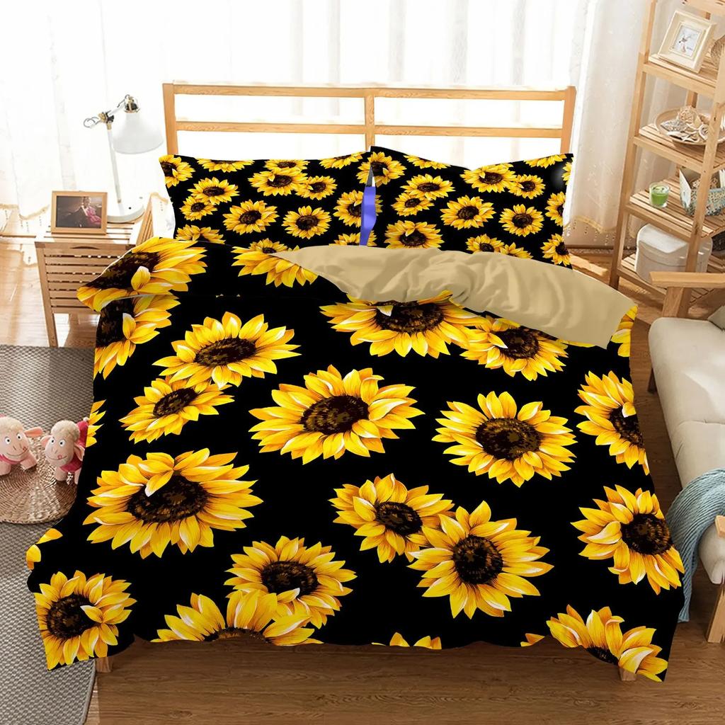 Sunflower Warm Comforter Beding Sets Bright-colored Yelow Flower Series Bedrom Sets House De Couete 20x240 Soft Duvet Cover Set New