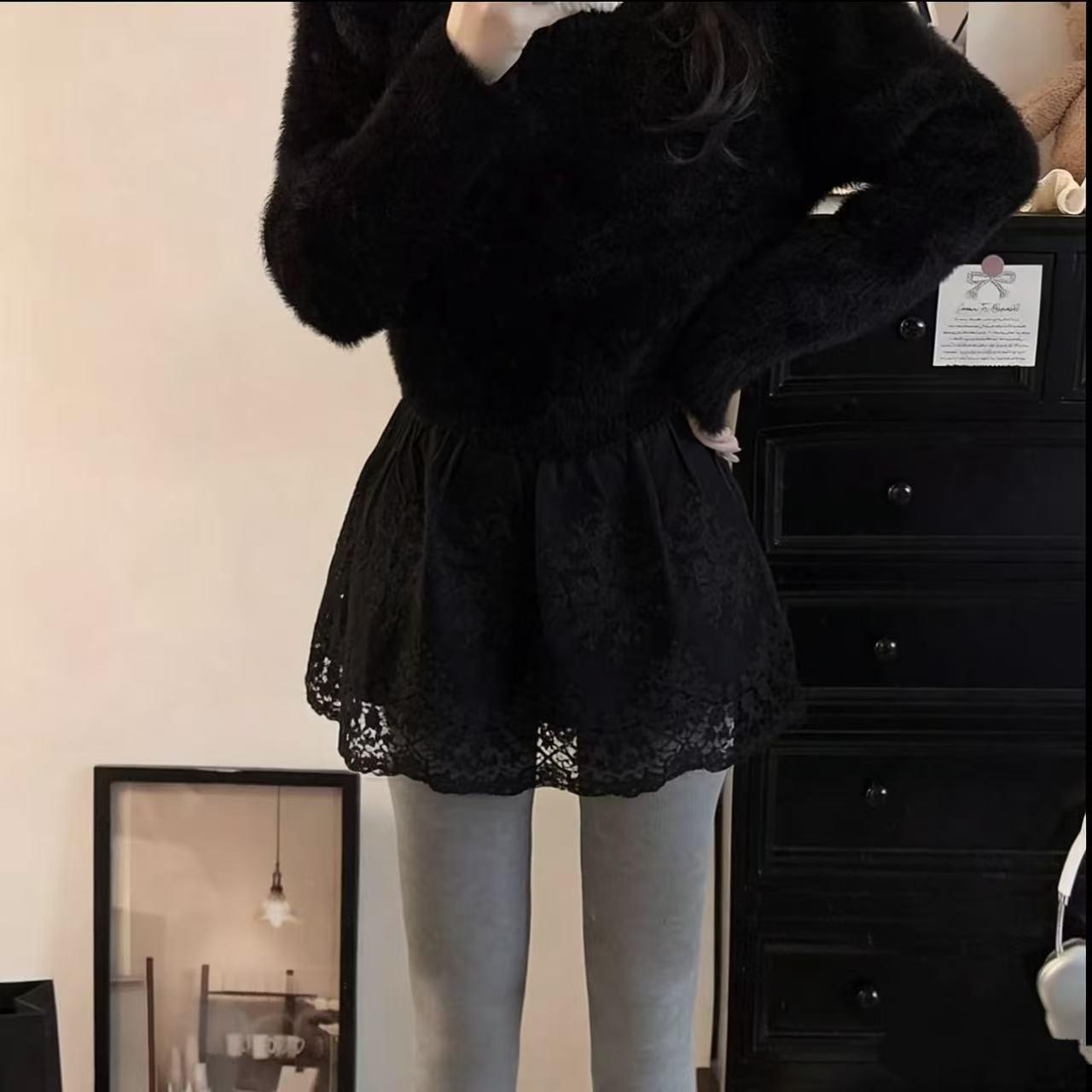

White Lace A-line Ruffled Skirt: Princess Style Anti-static Short Skirt for Women 2XL (120-130 jin)