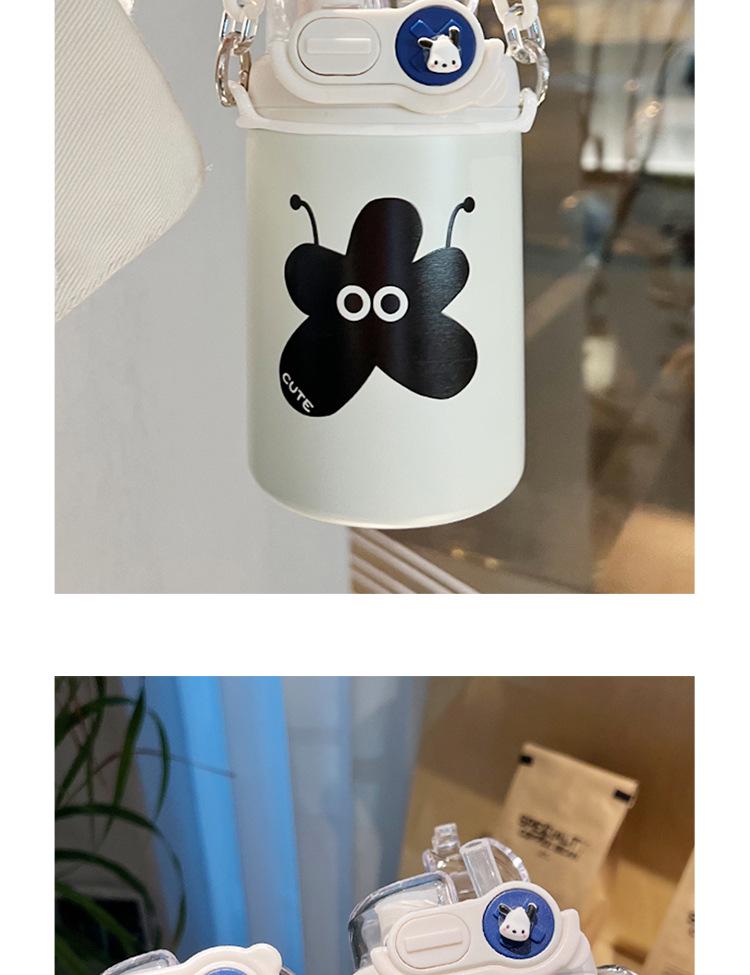 Cute Cartoon Coffee Thermos Cup with Double Spout, Straw, and 316 Stainless Steel - Ideal for Girls