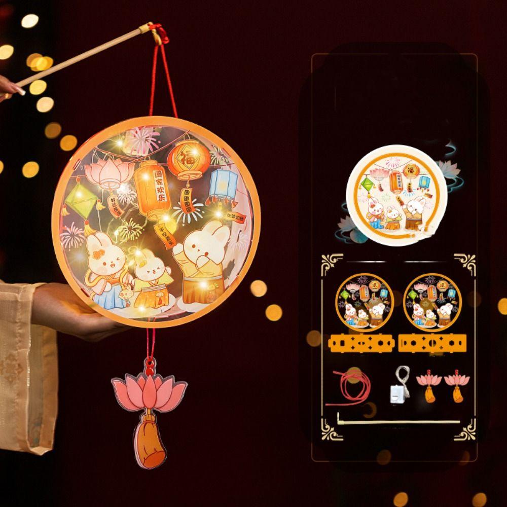 Handmade Mid-Autumn Festival Lantern DIY Glowing Light-Up Bunny Lantern  Photography Props