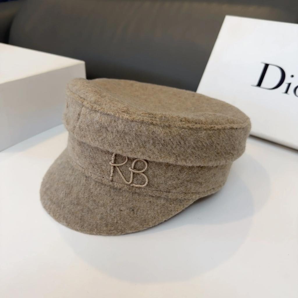 Designer Letter Embroidered Baker Boy Hat, Military StyleWool Newsboy Cap for Women Men, Winter Vintage FlatCap Beret
