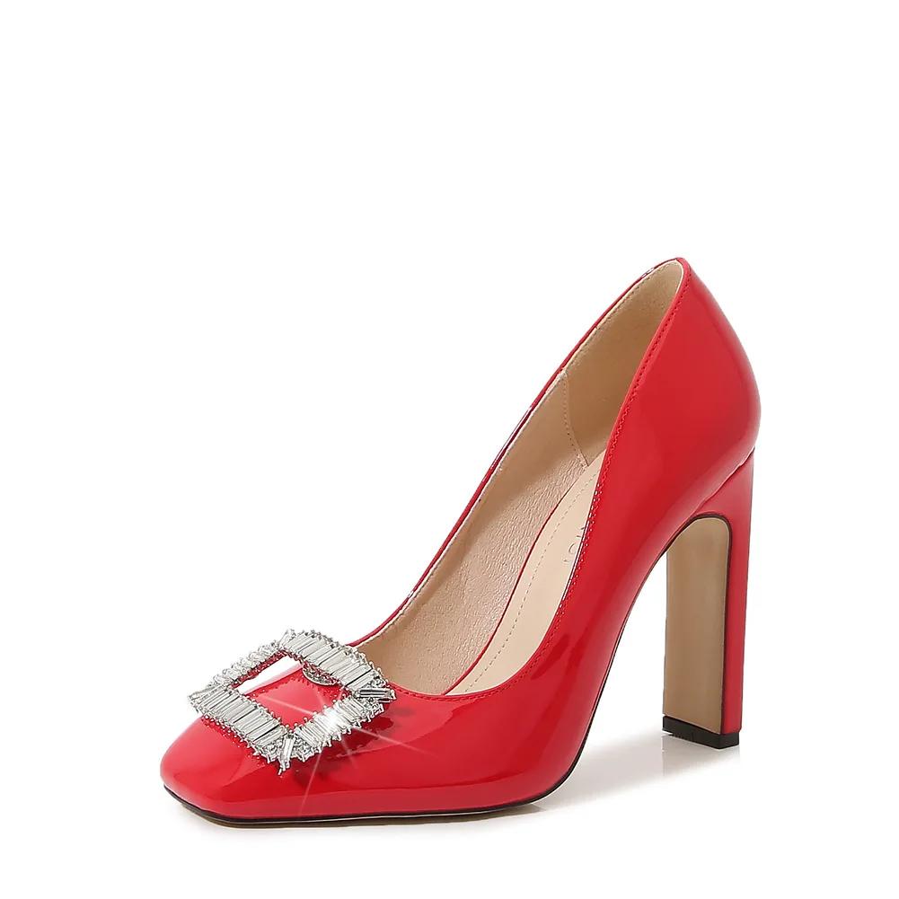 

Мода 2025 Туфли на высоком каблуке Женские туфли для вечеринки Стразы Элегантные женские туфли-лодочки Черные Красные Белые Большой размер 42 Супер высокий каблук 10 см A47720 35 красный