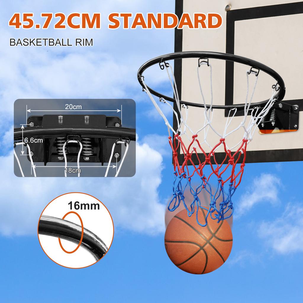 45.72cm Basketball Rim Replacement, Double Spring Solid, with Net, Fits In-Ground & Wall-Mounted, Steel, for Indoor & Outdoor Black