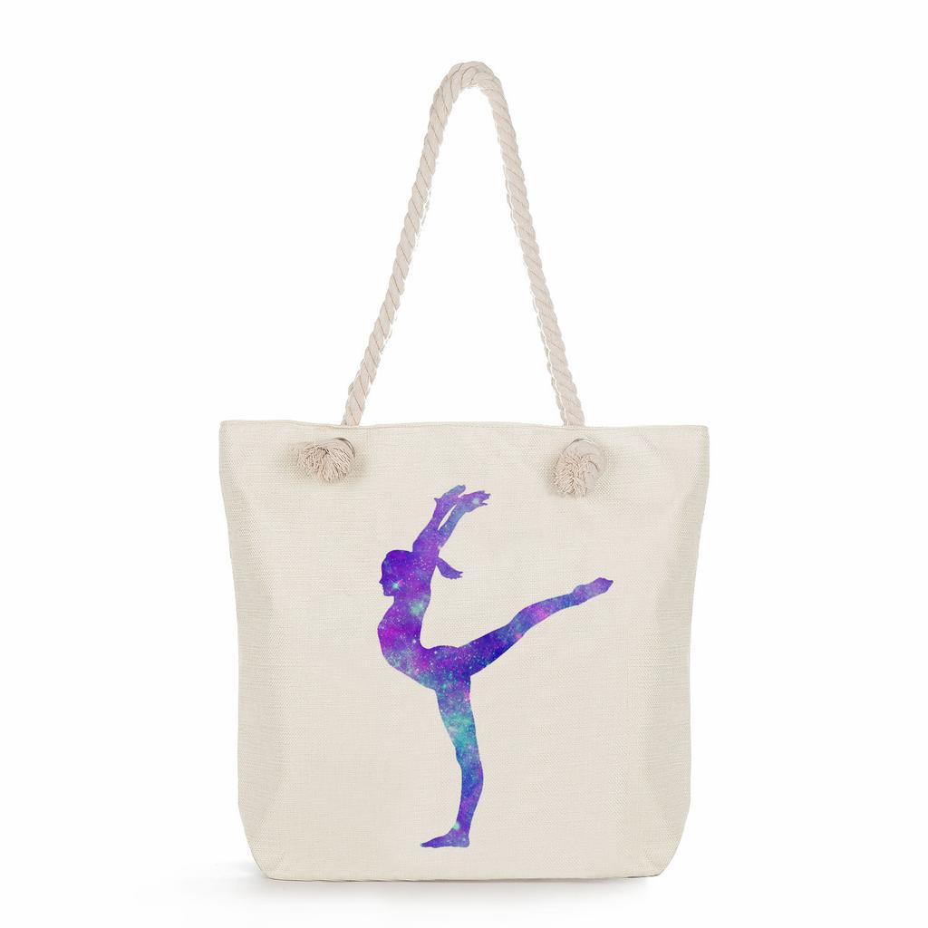 Multifunctional Gymnastics Printed Thick Rope Shoulder Beach Bag Casual Large Capacity Handbag 0244 CLE