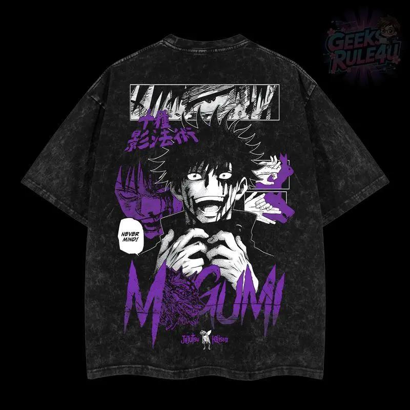 Manga Jujutsu Kaisen T Shirt Fushiguro Megumi Anime Tshirt Gothic Y2k Vintage Washed T-shirt Men's Clothing Cotton Tees Tops