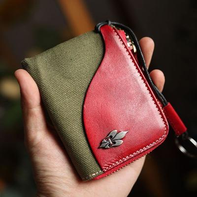 Retro wojskowy styl wysokiej wartości praktyczny wielofunkcyjny skórzany portfel na karty portmonetka pierwsza warstwa skóry bydlęcej zamek błyskawiczny etui na klucze
