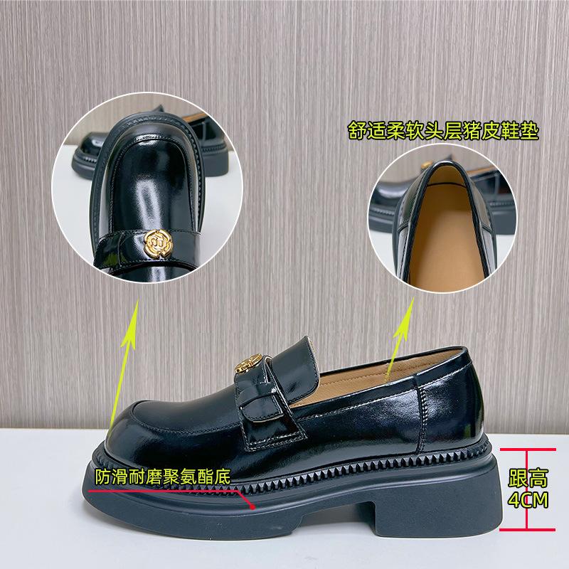 New loafers women's 2025 spring shallow thick heel small leather shoes fashion shoes women's small fragrant single shoes women