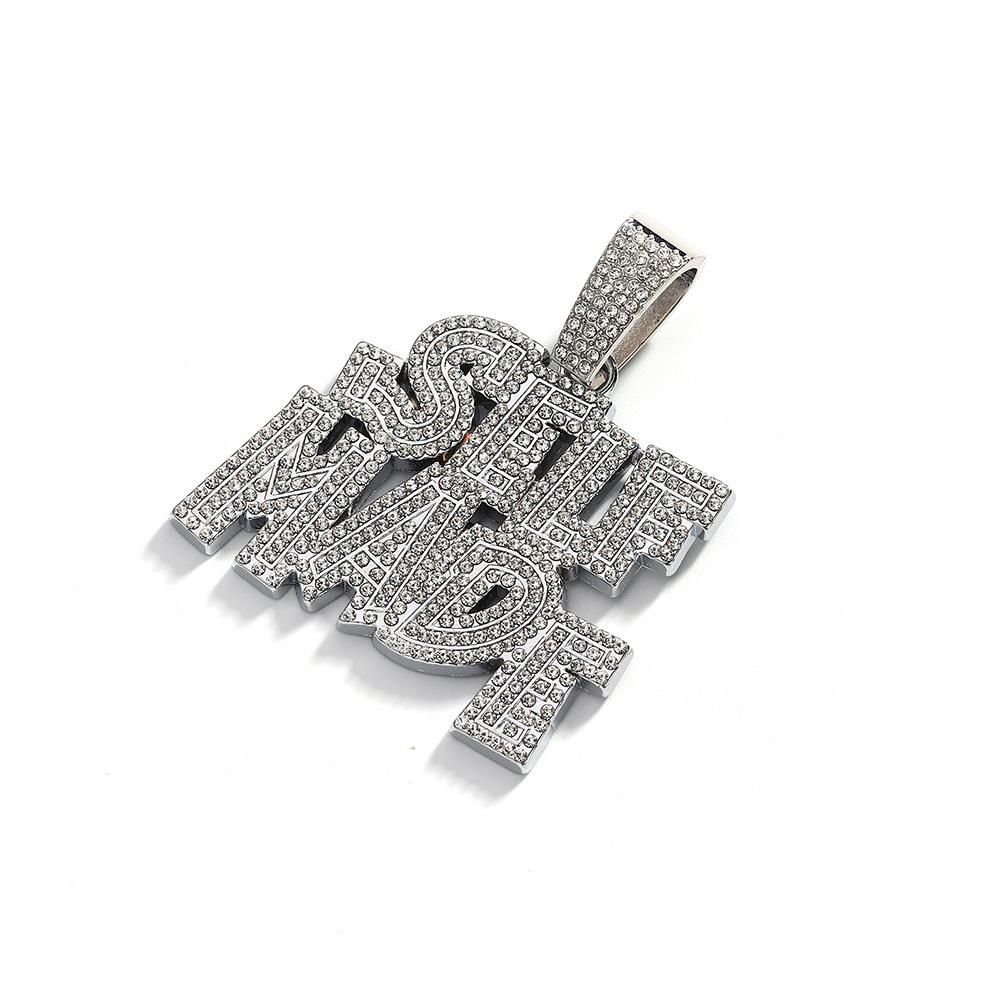 Heißer Verkauf Neues Produkt Vollbesetzter Diamantbuchstabe SELFMADE Legierung Anhänger Personalisiertes Logo Hip Hop Halskette Herrenhalskette