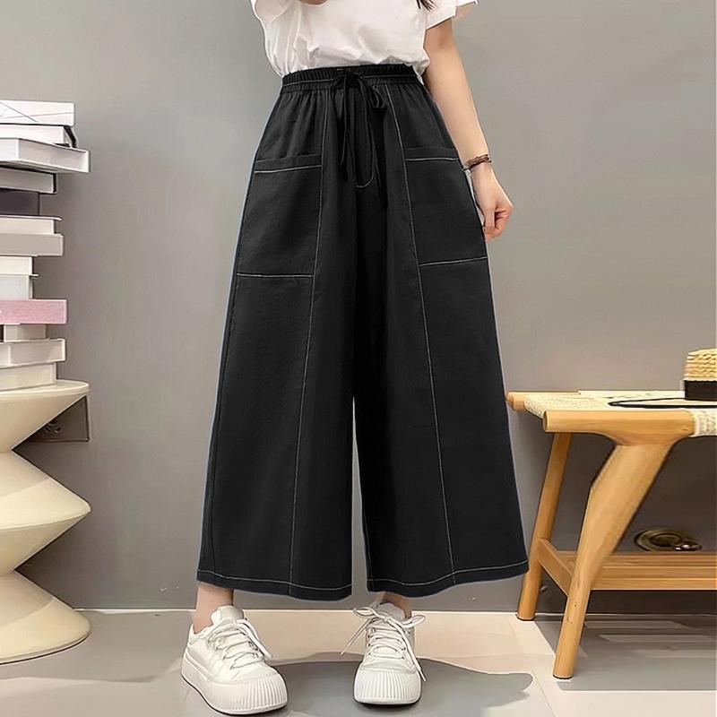 

ZANZEA Женские повседневные однотонные свободные укороченные брюки с эластичной резинкой на талии M чёрный