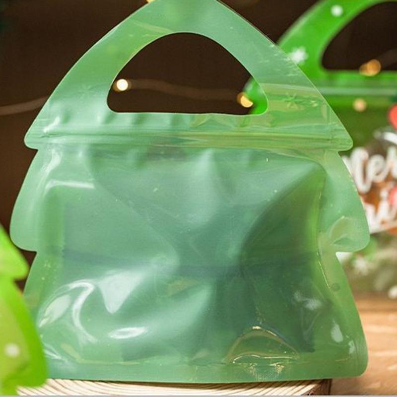10PCS Christmas Gift Bag For Candy Chocolate Cookie Nougat Biscuit Packing Gift Tree Santa Zipper Bags Sweets Package