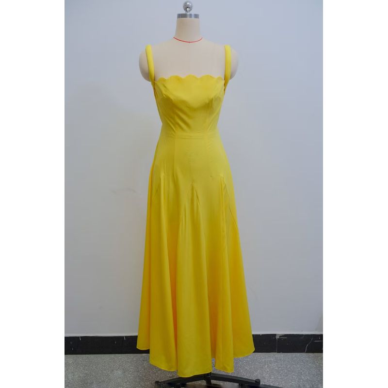 

Fashion New Arrival Fashion Suspenders Fluted Collar High Waist Silm Dress Strap Wave Collar Dress Yellow S
