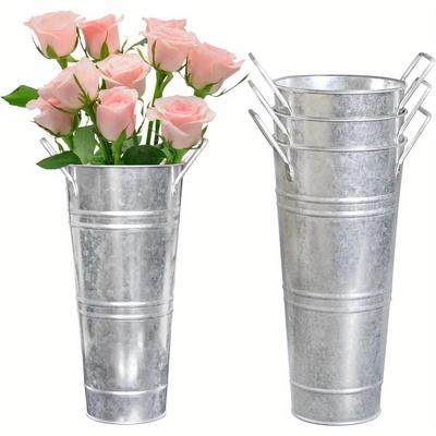 8pcs Galvanized Metal Bucket Vases, 9 Inch Farmhouse French Flower Buckets Pots with Handles