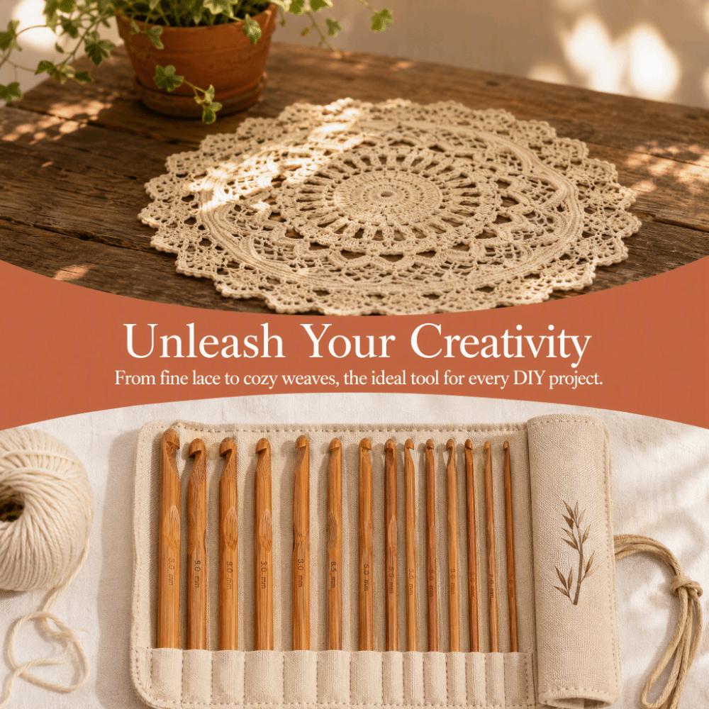 12 Pcs Ergonomic Handle Crochet Hooks Carbonized Bamboo Knitting Needles Set For Handmade DIY