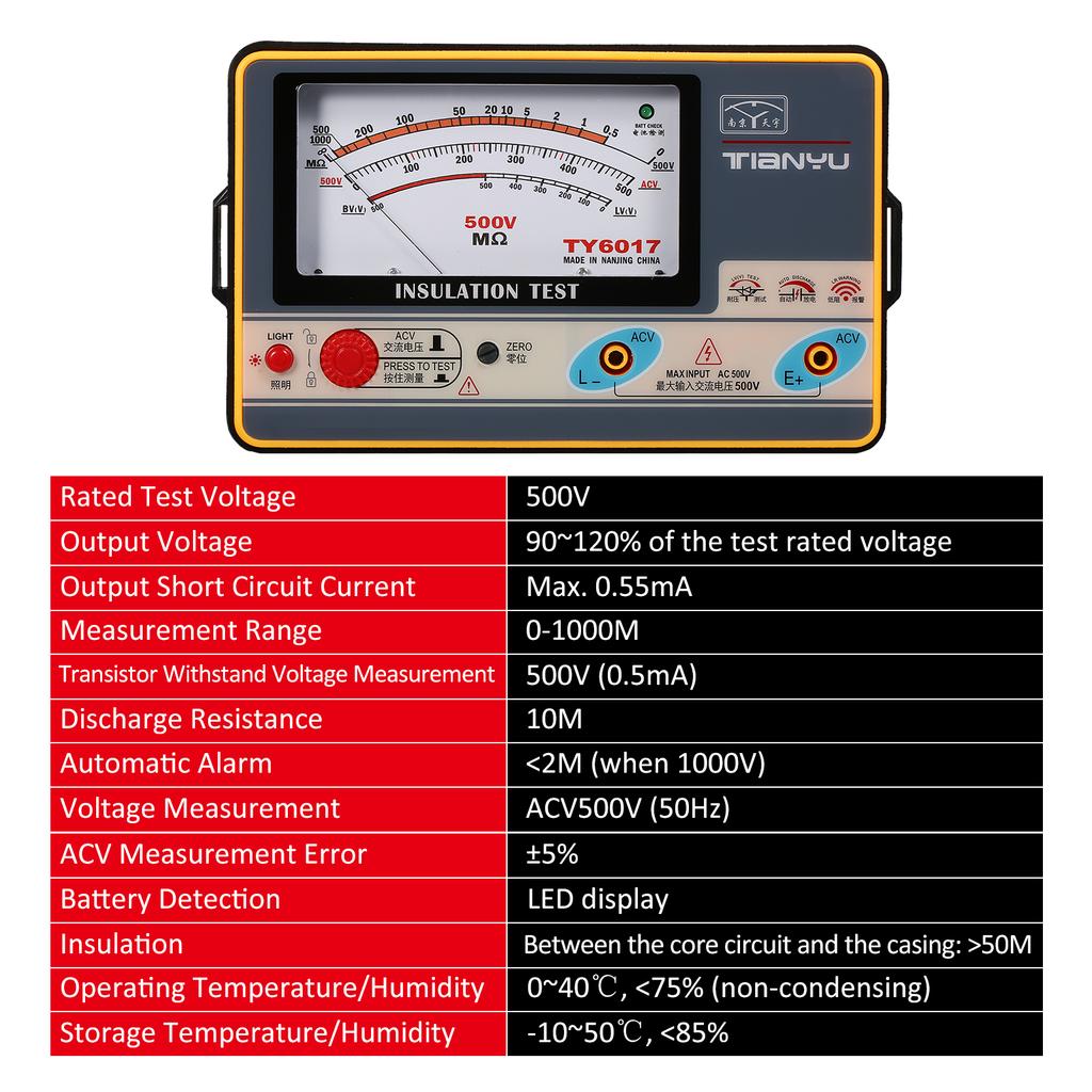 Insulation Resistance Meter Digital Ohmmeter Megger Handheld Insulation Tester Megameter 01000M Ohm